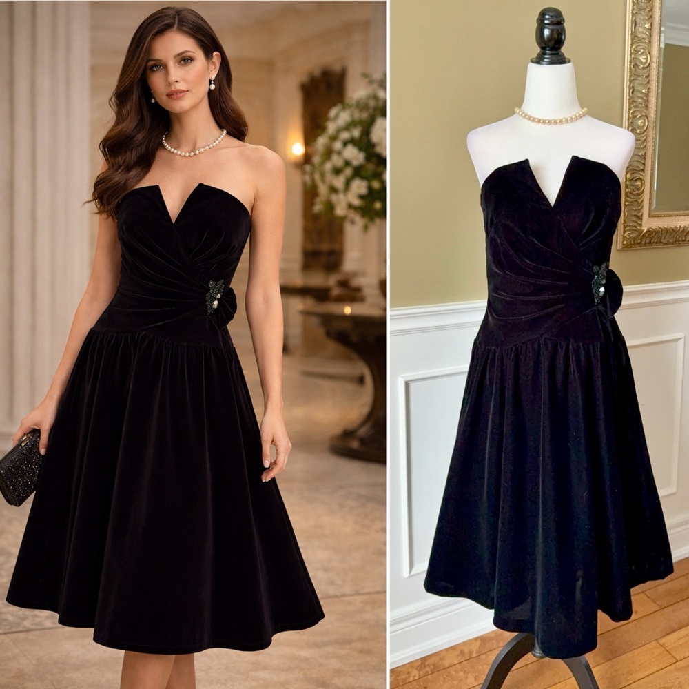 Black Velvet Strapless Dress, Size 6
